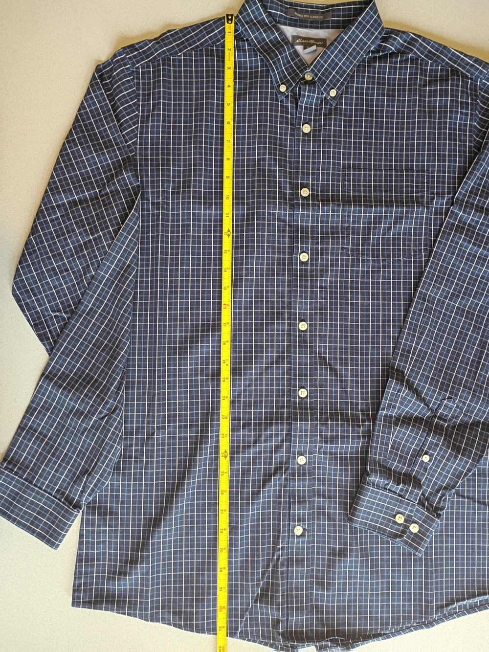 Eddie Bauer Mens TXL Navy Blue White Check Plaid Button Down Dress Shirt XL Tall - Picture 3 of 6